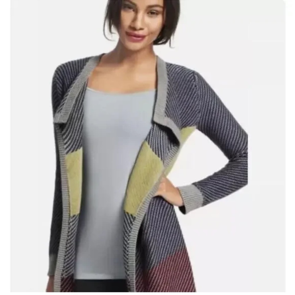 CAbi Color Block Open Front Waterfall Sweater Cardigan Small